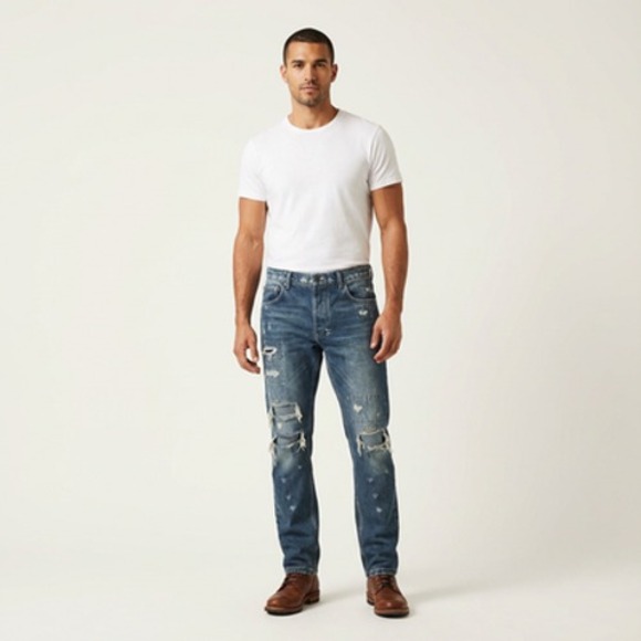 Ksubi Jeans Men Size 33x31 Blue Distressed Ripped Relaxed Fit Mid Rise Cotton